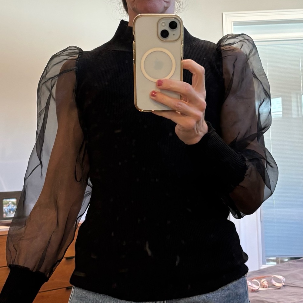 French Connection Sheer Puff Sleeve top